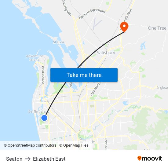 Seaton to Elizabeth East map