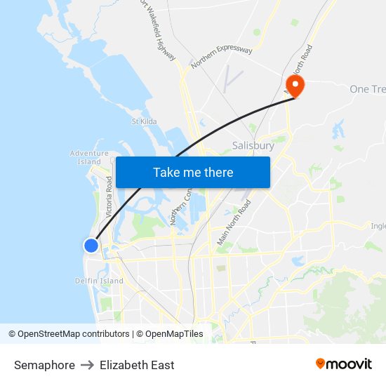 Semaphore to Elizabeth East map