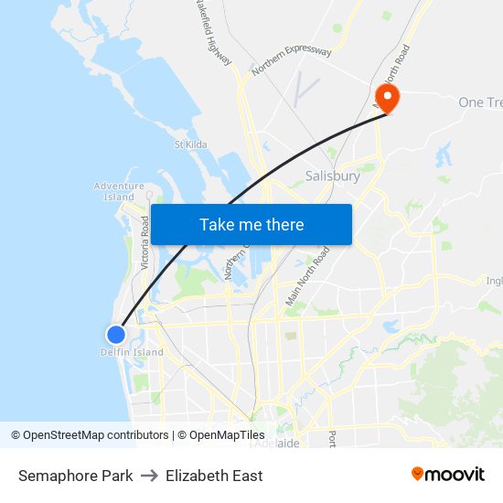 Semaphore Park to Elizabeth East map