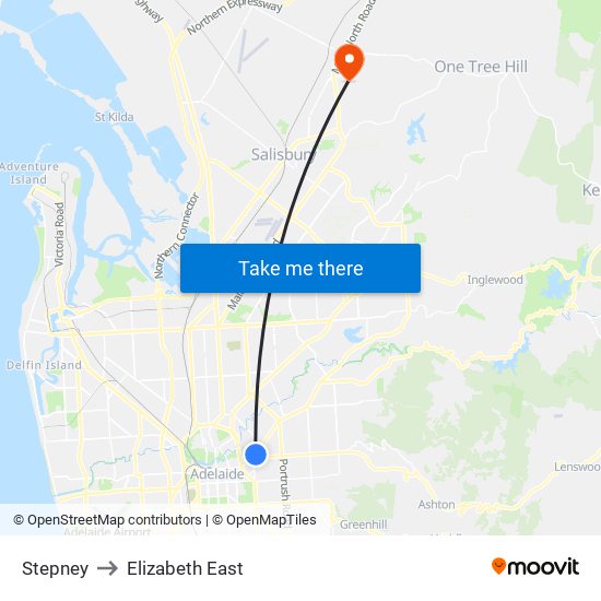 Stepney to Elizabeth East map