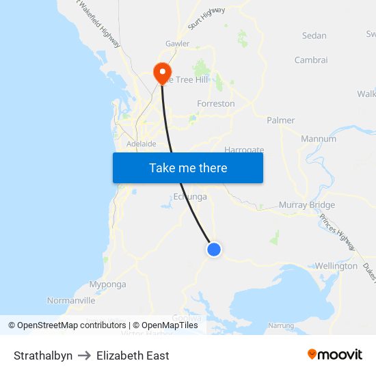 Strathalbyn to Elizabeth East map