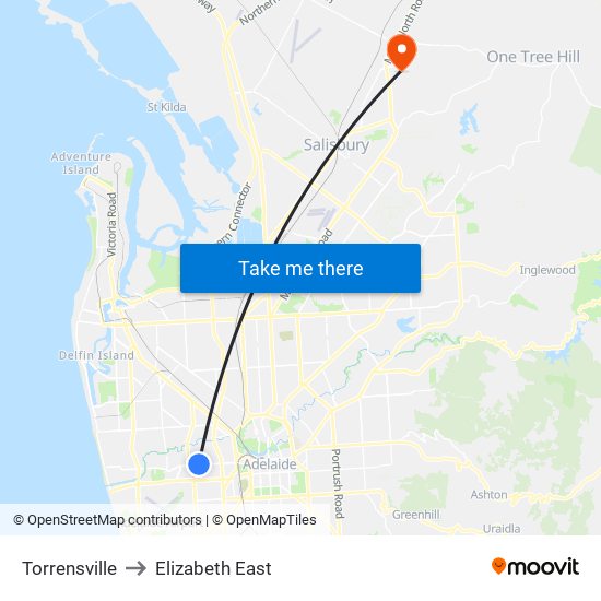 Torrensville to Elizabeth East map