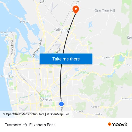 Tusmore to Elizabeth East map