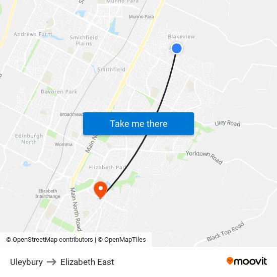 Uleybury to Elizabeth East map