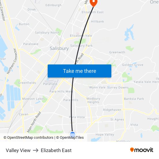 Valley View to Elizabeth East map