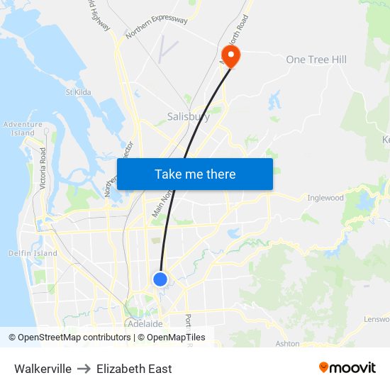 Walkerville to Elizabeth East map