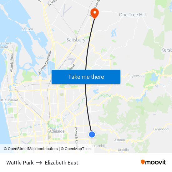 Wattle Park to Elizabeth East map