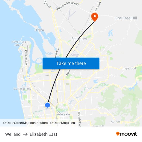 Welland to Elizabeth East map