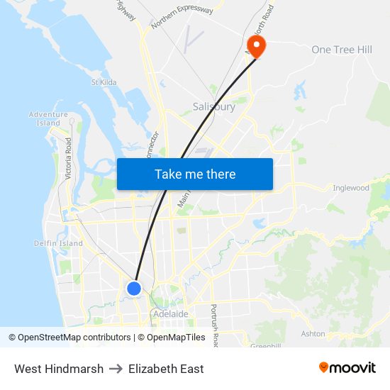 West Hindmarsh to Elizabeth East map