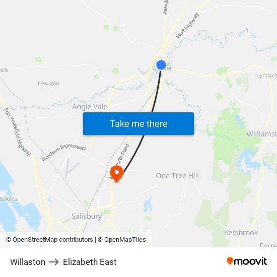 Willaston to Elizabeth East map