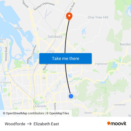 Woodforde to Elizabeth East map