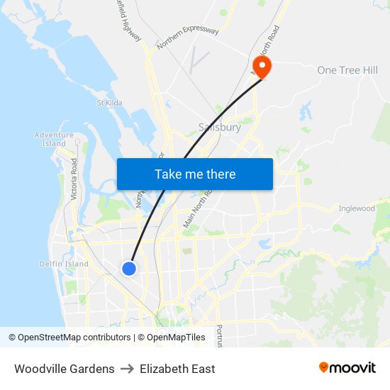 Woodville Gardens to Elizabeth East map