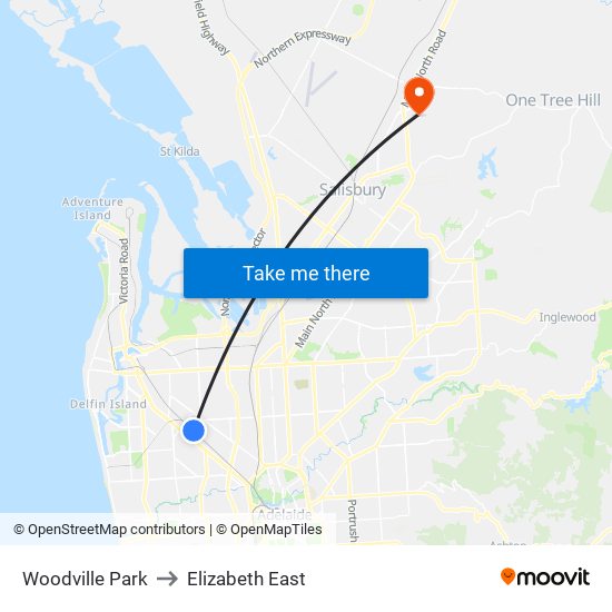 Woodville Park to Elizabeth East map