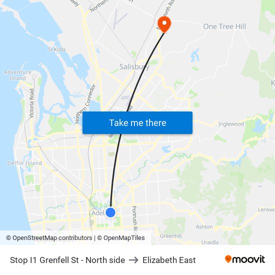 Stop I1 Grenfell St - North side to Elizabeth East map