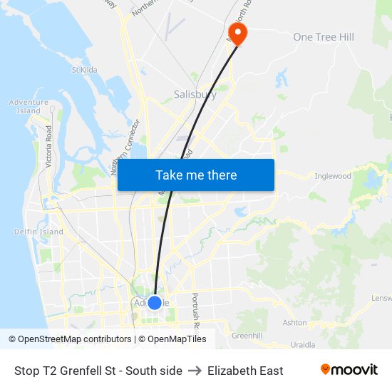 Stop T2 Grenfell St - South side to Elizabeth East map
