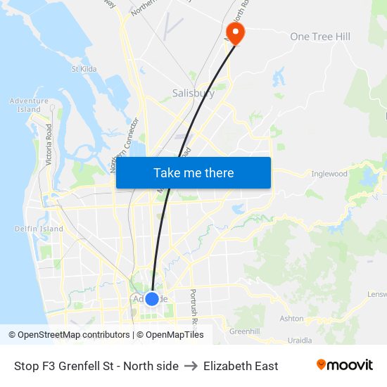 Stop F3 Grenfell St - North side to Elizabeth East map