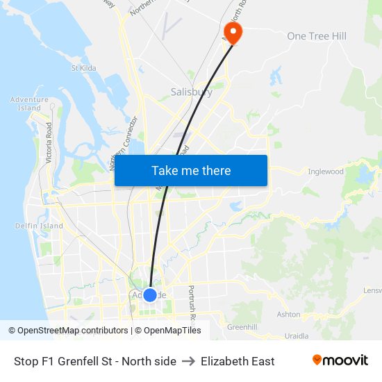 Stop F1 Grenfell St - North side to Elizabeth East map