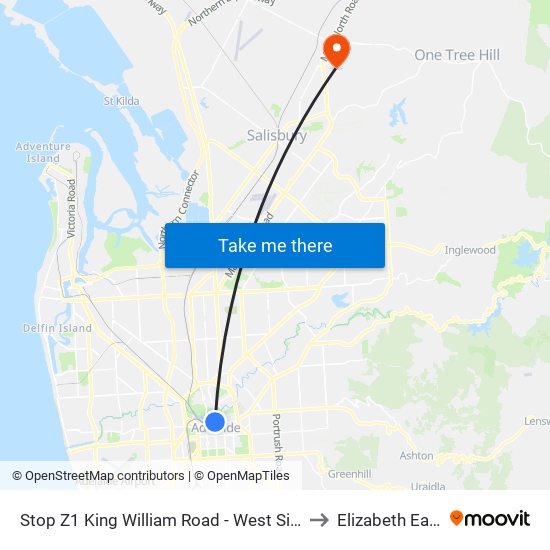 Stop Z1 King William Road - West Side to Elizabeth East map