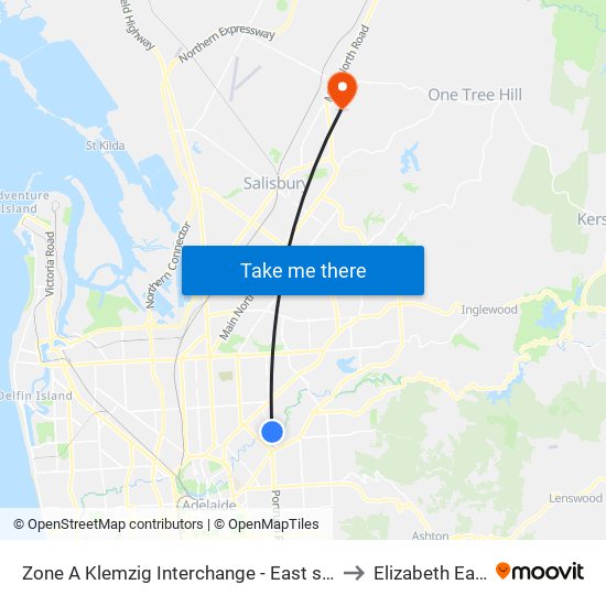 Zone A Klemzig Interchange - East side to Elizabeth East map