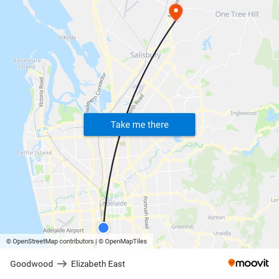 Goodwood to Elizabeth East map