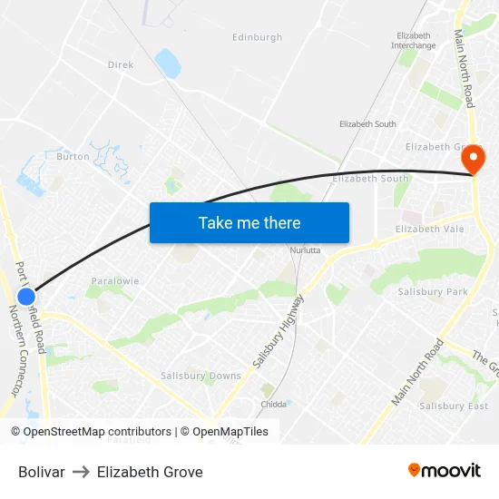 Bolivar to Elizabeth Grove map