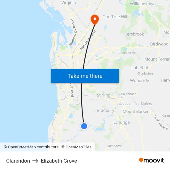 Clarendon to Elizabeth Grove map