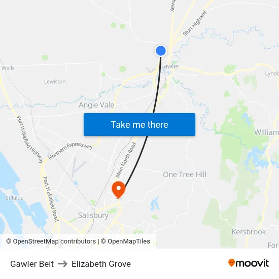 Gawler Belt to Elizabeth Grove map