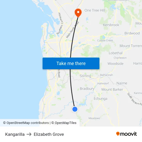 Kangarilla to Elizabeth Grove map