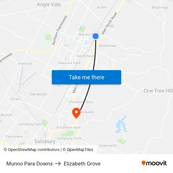 Munno Para Downs to Elizabeth Grove map