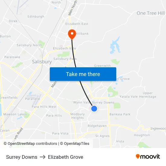 Surrey Downs to Elizabeth Grove map