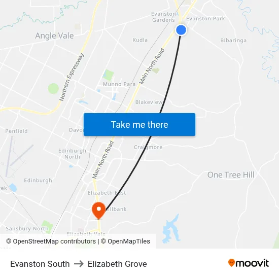 Evanston South to Elizabeth Grove map