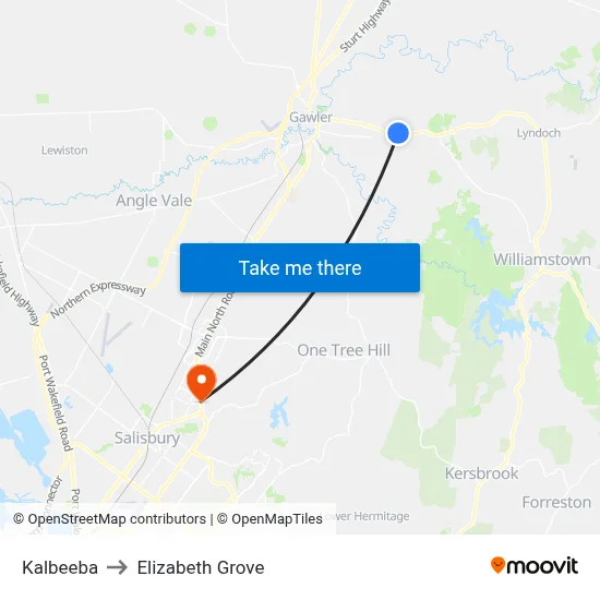 Kalbeeba to Elizabeth Grove map