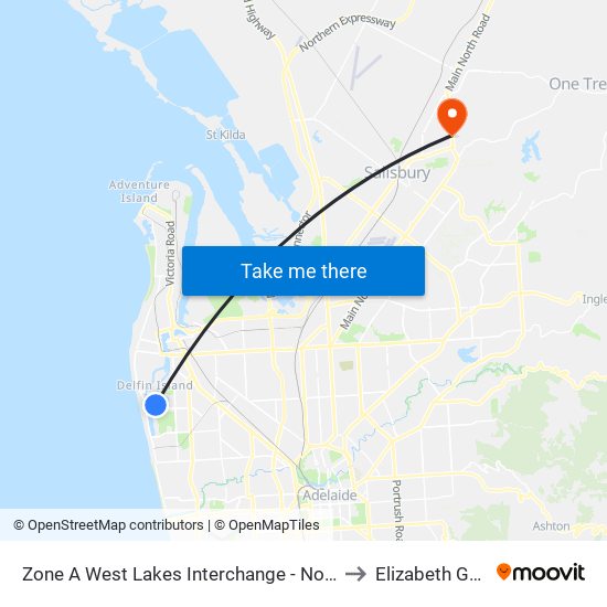 Zone A West Lakes Interchange - North side to Elizabeth Grove map