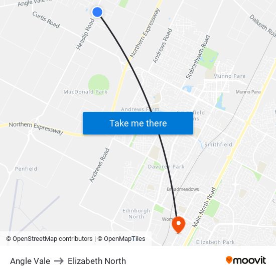 Angle Vale to Elizabeth North map