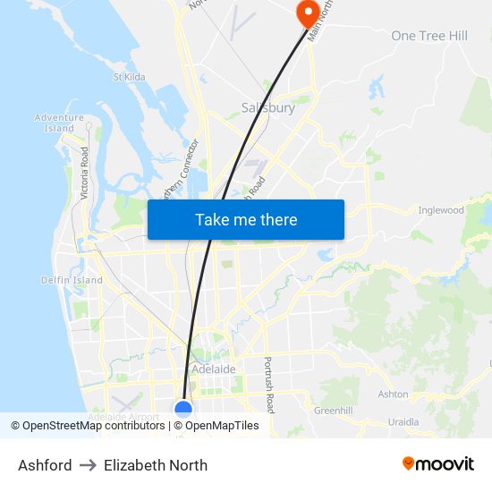 Ashford to Elizabeth North map