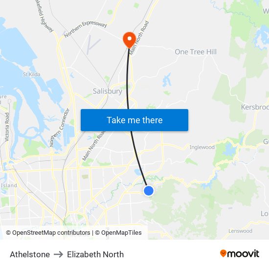 Athelstone to Elizabeth North map