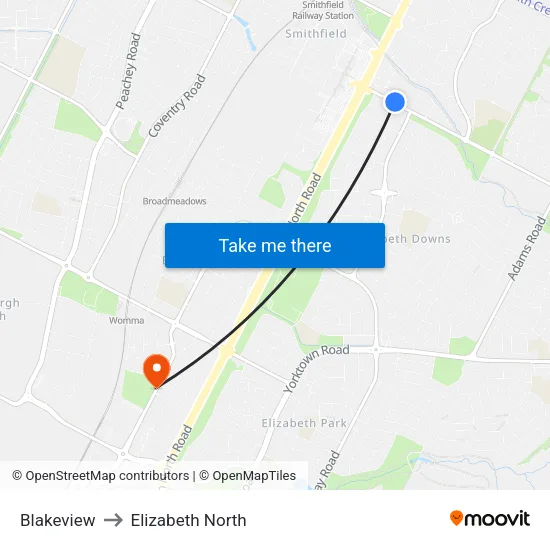 Blakeview to Elizabeth North map