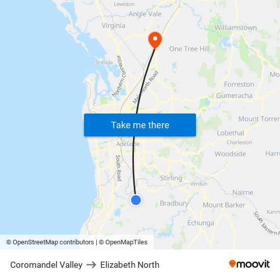 Coromandel Valley to Elizabeth North map