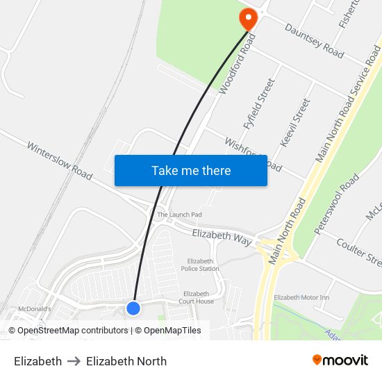 Elizabeth to Elizabeth North map