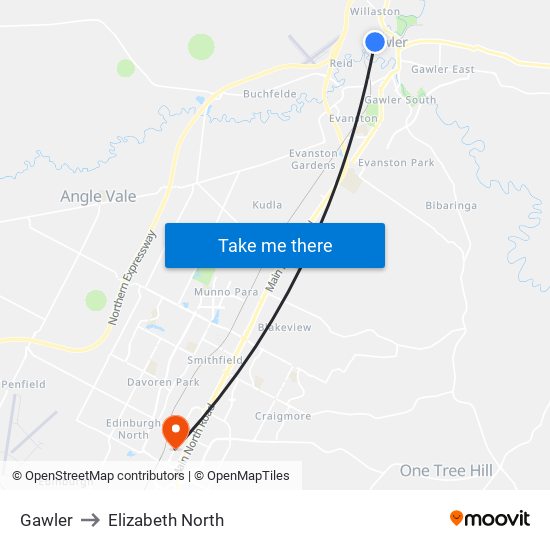 Gawler to Elizabeth North map