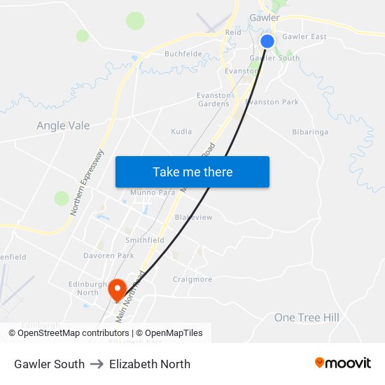Gawler South to Elizabeth North map
