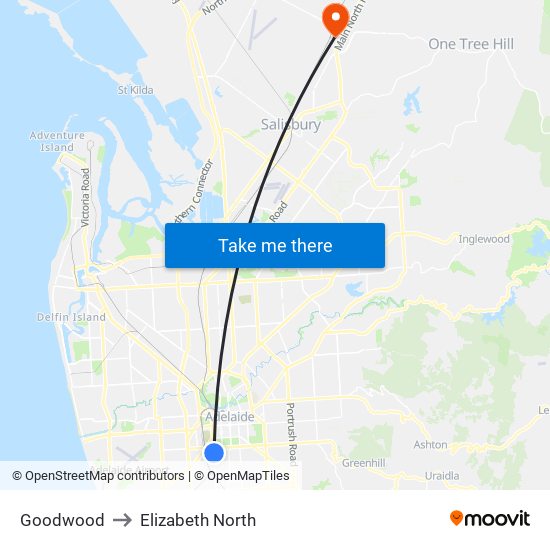 Goodwood to Elizabeth North map