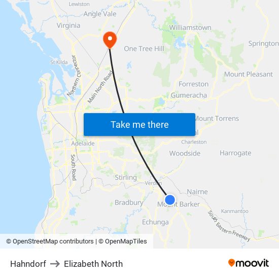 Hahndorf to Elizabeth North map