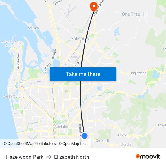 Hazelwood Park to Elizabeth North map