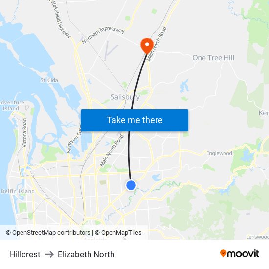 Hillcrest to Elizabeth North map