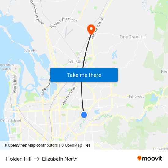 Holden Hill to Elizabeth North map