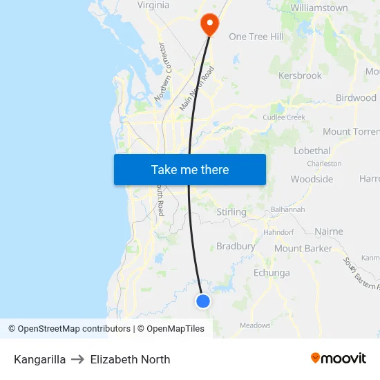 Kangarilla to Elizabeth North map