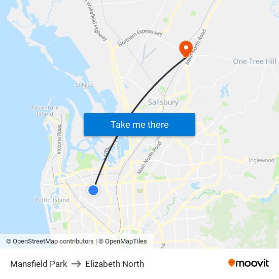 Mansfield Park to Elizabeth North map