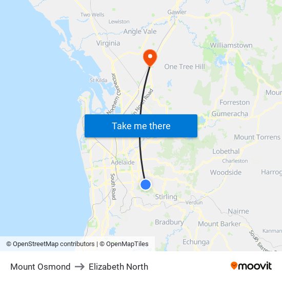 Mount Osmond to Elizabeth North map