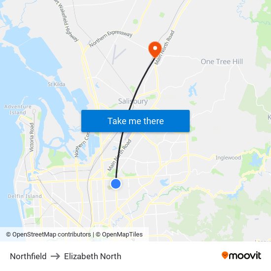 Northfield to Elizabeth North map